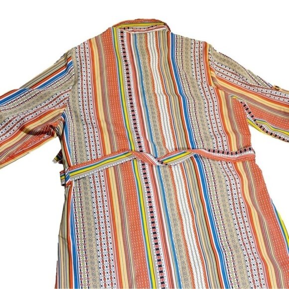 Striped Boho Women’s Button Down Blouse Long Flowy Abstract Print Patchwork - Picture 4 of 6